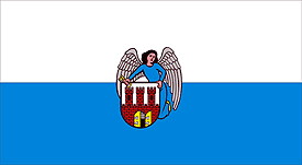 Flaga Miasta Torunia z herbem