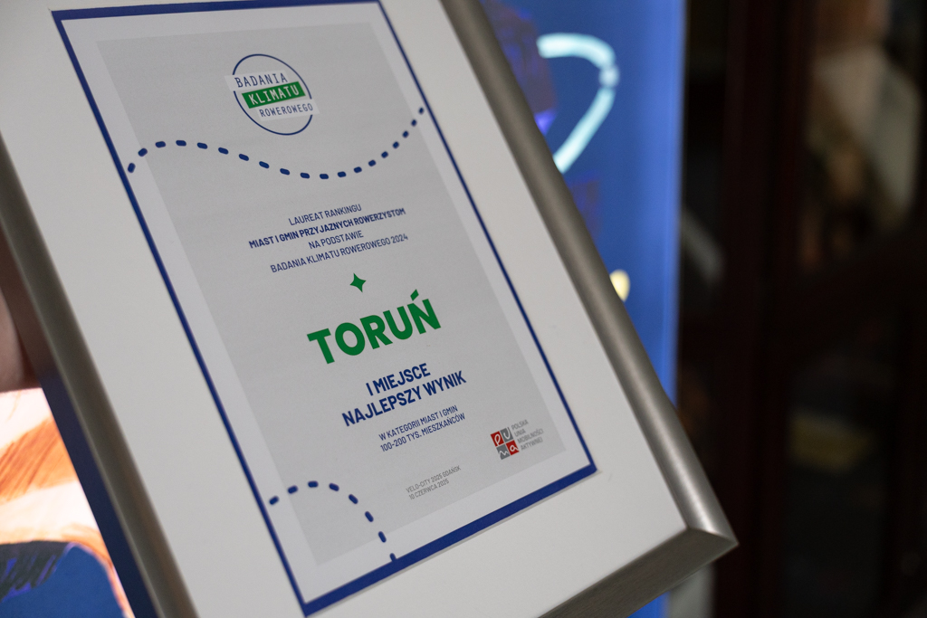 Miasto Toruń zostało laureatem ogólnopolskiego Badania Klimatu Rowerowego 2024