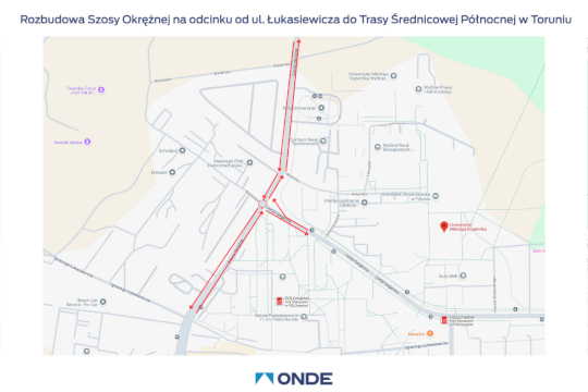 Mapa pokazująca zmiany na Szosie Okrężnej