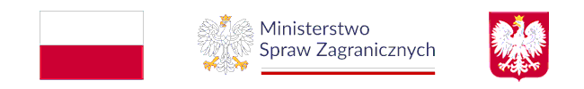Logotypy: flaga Polski, napis: Ministerstwo Spraw Zagranicznych, herb Polski