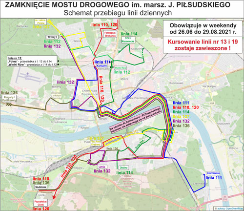 schemat kursowania linii dziennych podczas zamknięcia