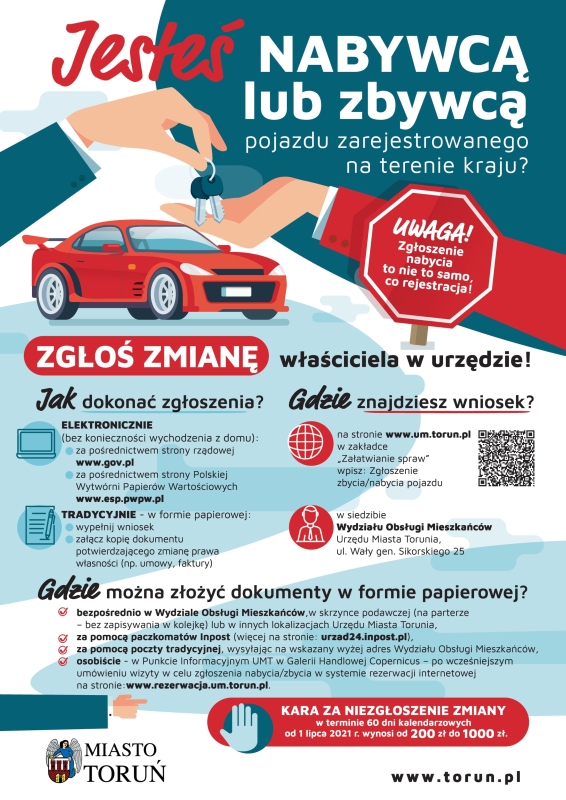 Plakat akcji zgłoś zbycie/nabycie pojazdu