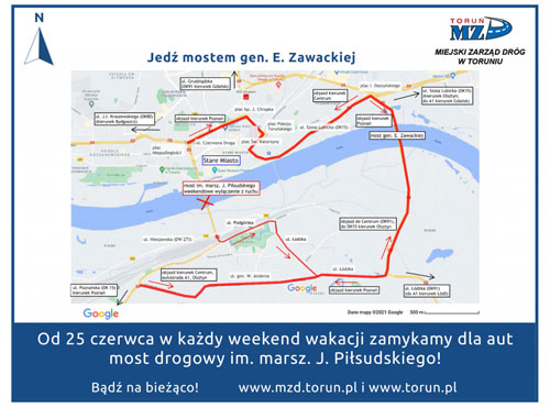 Schemat objazdów podczas zamkniecia mostu