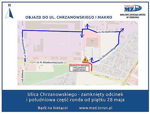 mapka objazdów w rejonie ulicy Chrzanowskiego