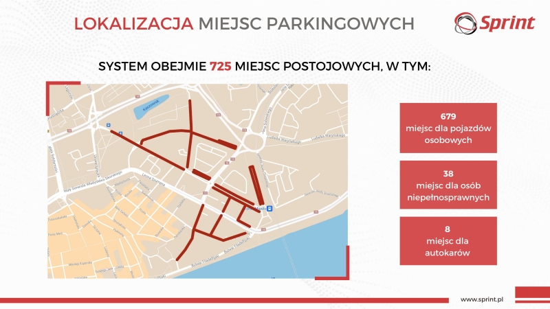 Lokalizacja miejsc parkingowych objętych systemem