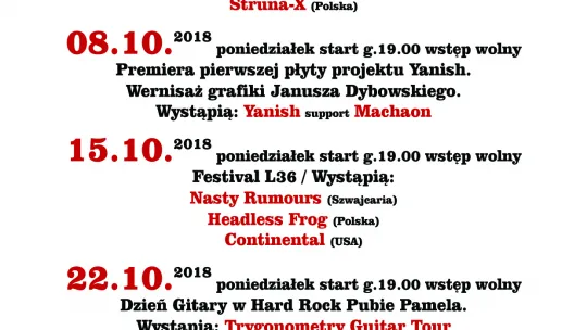 plakat październikowych imprez w klubie