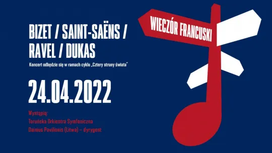 Grafika promująca wydarzenie "Wieczór francuski" w ramach Czterech strun świata