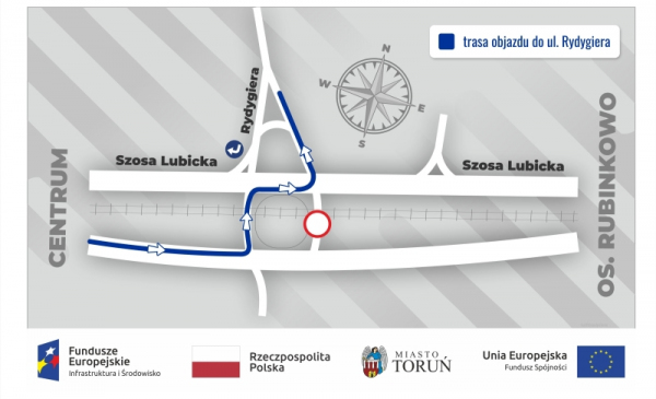 Mapa ze zmianami w ruchu drogowym przy Szosie Lubickiej 24 i 25 czerwca 2021 r. 