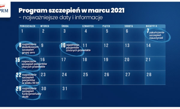 Grafika rządowa przedstawiająca plan szczepień na marzec 2021