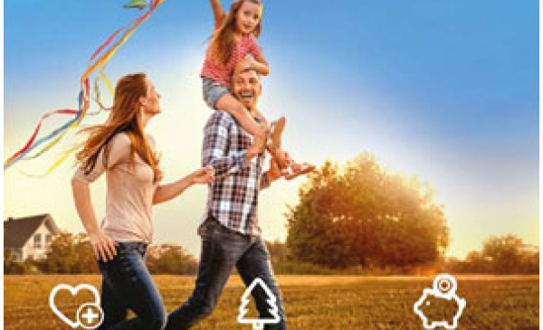 Grafika - radosna rodzina z dzieckiem i latawcem cieszy się z czystego powietrza