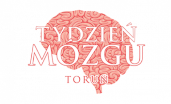 Rysunek mózgu oraz napis Tydzień Mózgu Toruń