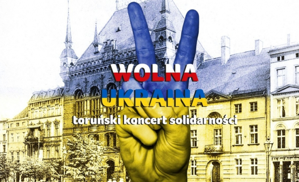 Grafika w barwach ukraińskich informująca o koncercie Wolna Ukraina