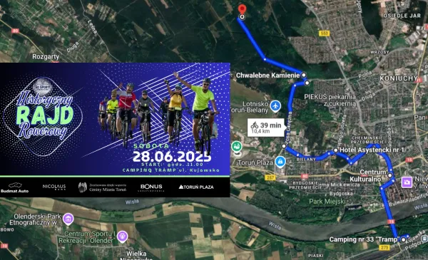 Mapa historycznego rajdu rowerowego