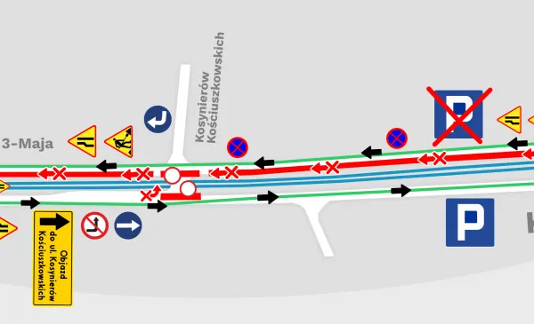 Mapa zmian w rozkładzie na jazdy na ul. Konstytucji 3 Maja