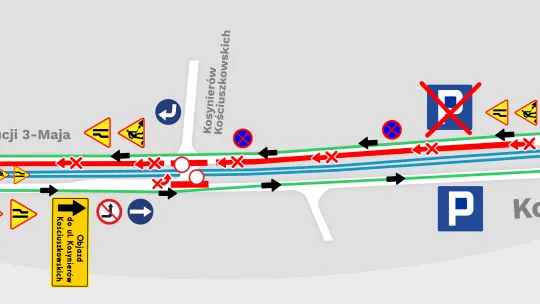 Mapa zmian w rozkładzie na jazdy na ul. Konstytucji 3 Maja