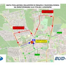 Mapa objazdów na czas prowadzonych prac przy budowie ronda Polna-Legionów