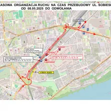 Rusza budowa ścieżki rowerowej na Sobieskiego - objazdy MZK