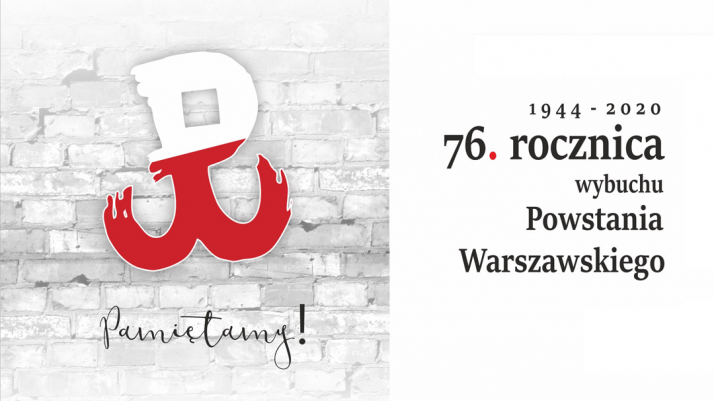 Znak Polski Walczącej na tle szarego ceglanego muru oraz napis: Pamiętamy!