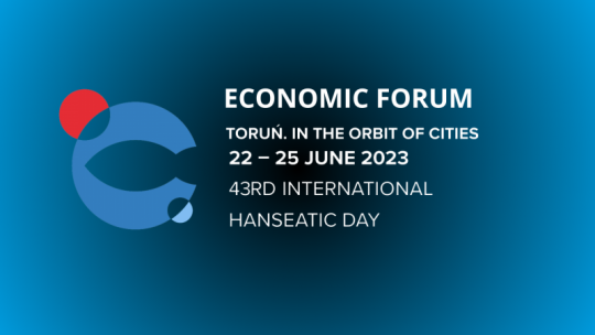 Grafika informująca o Forum Gospodarcze w ramach 43. Międzynarodowego Zjazdu Miast Nowej Hanzy