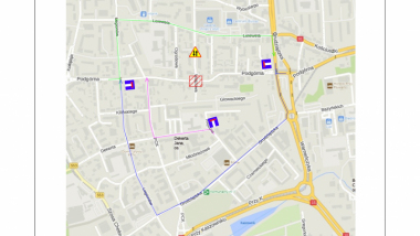 Mapa przestawia objazd ulicami Podgórną i Wiązową
